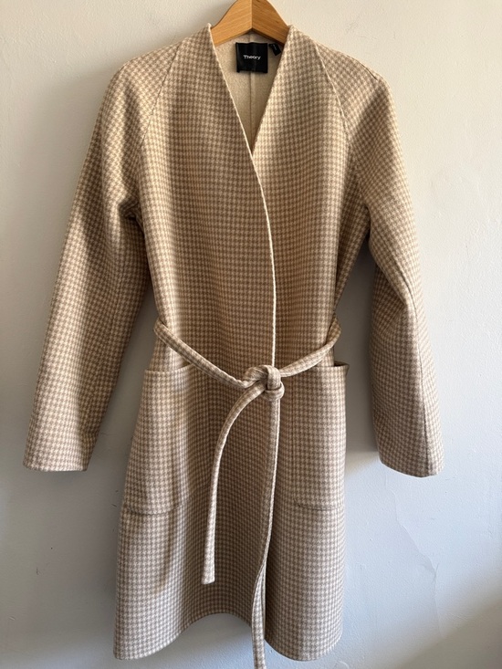 Theory Jackets & Blazers - Theory wool & cashmere Beige Houndstooth Belted Robe Coat